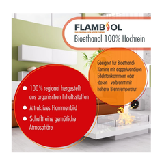 FLAMBIOL® Bioethanol 100 % hochrein – 540 × 1 L Flaschen – für geeignete Edelstahl-Tischkamine